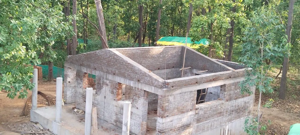 Completed masonry walls of the 2BHK and kitchen block at Forest Rest House